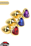 Paslanmaz Çelik Renkli Kalp Kristal Taşlı Lüks Gold Anal Plug Seti 3'lü Set 7-8-9 cm Suya Dayanıklı Metal Tasarım