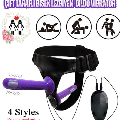 Double Güçlü Titreşimli Belden Bağlamalı Kemerli Çift Taraflı Bisex Lezbiyen Dildo Vibratör