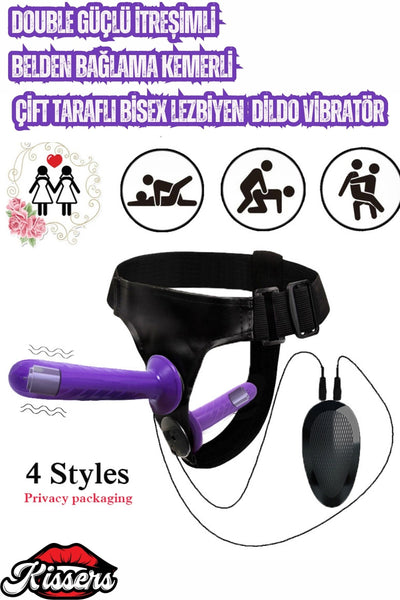 Double Güçlü Titreşimli Belden Bağlamalı Kemerli Çift Taraflı Bisex Lezbiyen Dildo Vibratör