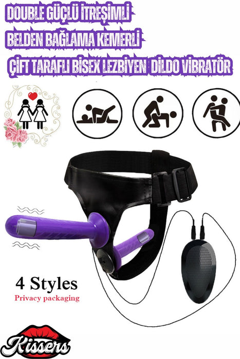 Double Güçlü Titreşimli Belden Bağlamalı Kemerli Çift Taraflı Bisex Lezbiyen Dildo Vibratör