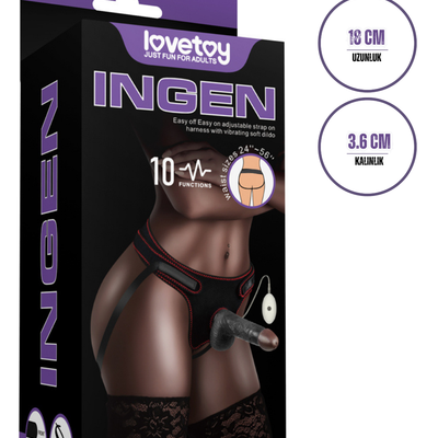 Lovetoy Ultra Realistik Titreşimli Belden Bağlamalı İçi Dolu Zenci Strap On Dildo 18 Cm