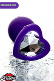 Diamond Heart Gümüş Kalpli Taşlı Silikon Anal Plug 7,2 cm Mor Medikal Silikon