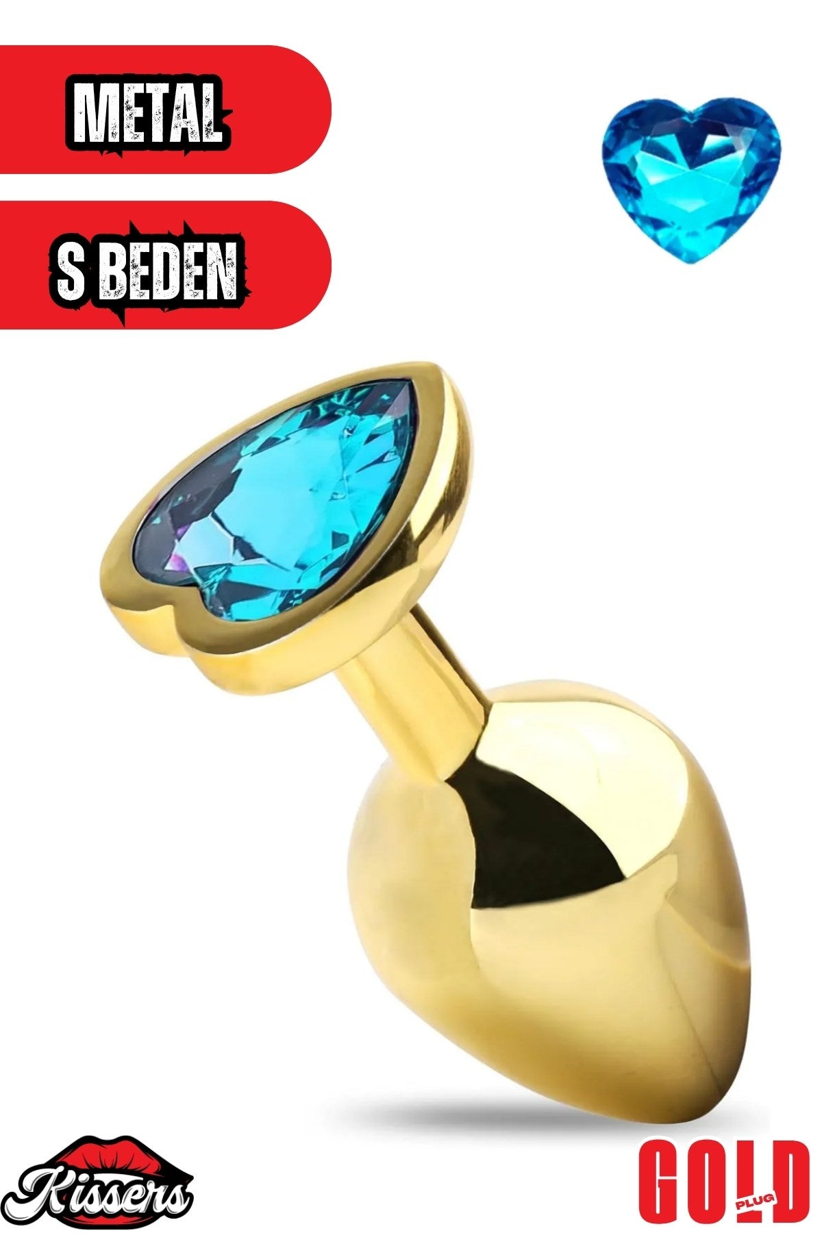 Paslanmaz Çelik  Gold Kalpli Mücevher Çıkarılabilir Taşlı 7 Cm Lüks Anal Plug  Ve Tıkaç