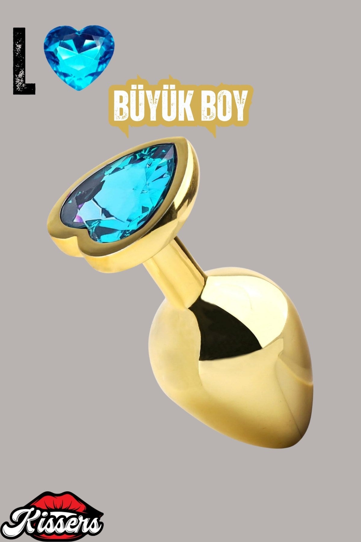 Paslanmaz Çelik Mavi Kalpli Mücevher Taşlı Pürüzsüz Gold Metal Anal Butt Plug Set 3'Lü