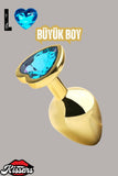 Paslanmaz Çelik Mavi Kalpli Mücevher Taşlı Pürüzsüz Gold Metal Anal Butt Plug Set 3'Lü