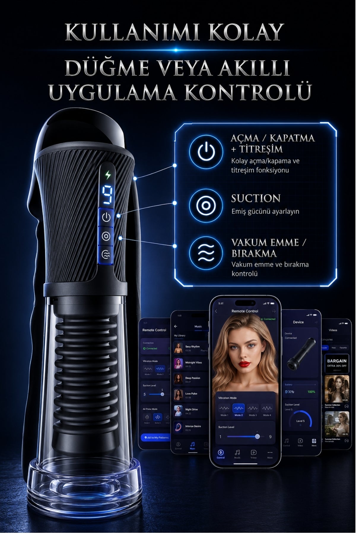 Telefon Kontrollü Emişli Titreşimli Vakumlu Penis Uzatıcı Tam Otomatik Mastürbatör Penis Pompası