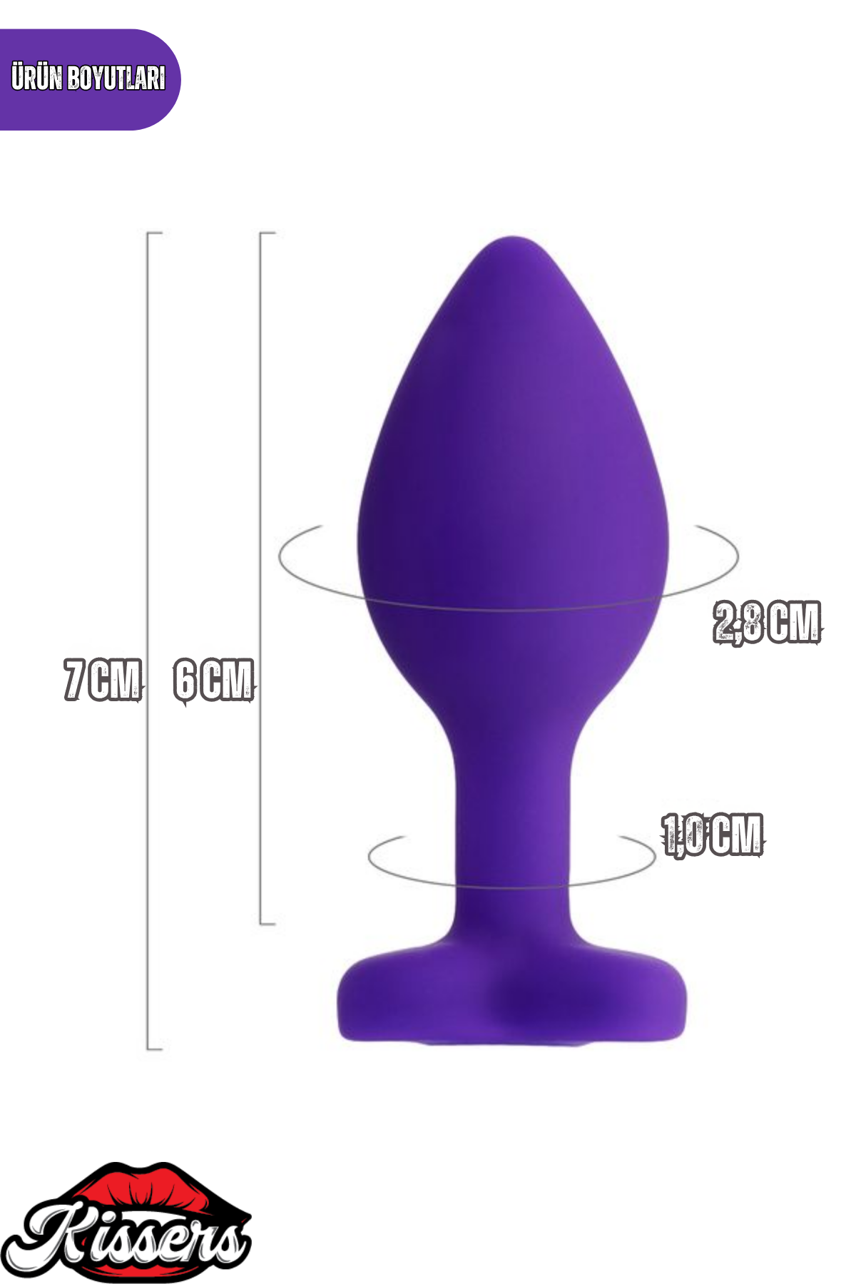 Diamond Heart Gümüş Kalpli Taşlı Silikon Anal Plug 7,2 cm Mor Medikal Silikon
