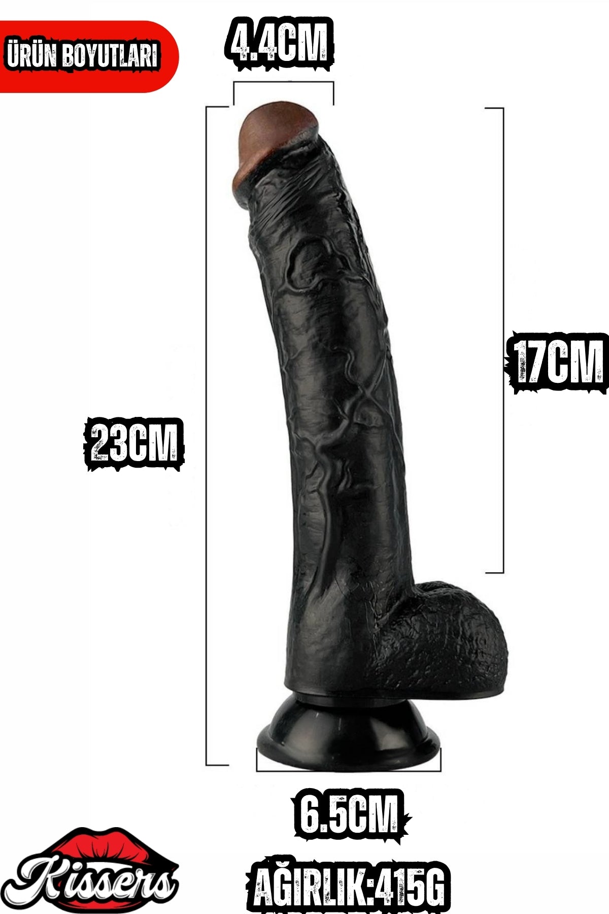 Kablolu Kumandalı Vantuzlu Güçlü Titreşimli Gerçekçi Yapay Penis Realistik Dokuda Zenci Dildo 23 cm