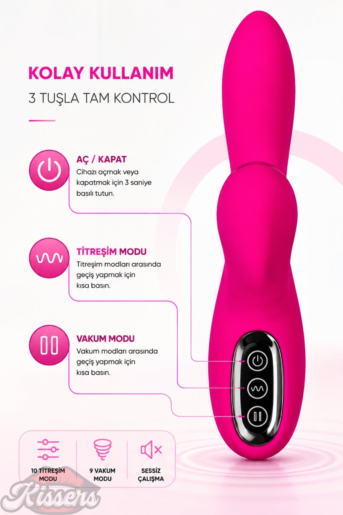 Jos Tripling Vakum ve Titreşim Özellikli Üç Motorlu Pembe Tavşan Vibratör