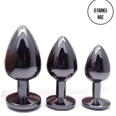 Paslanmaz Çelik Görünümlü Siyah Alüminyum Anal Plug Tıkaç Seti 3'lü Set 7-8.1-9 cm Suya Dayanıklı Tasarım