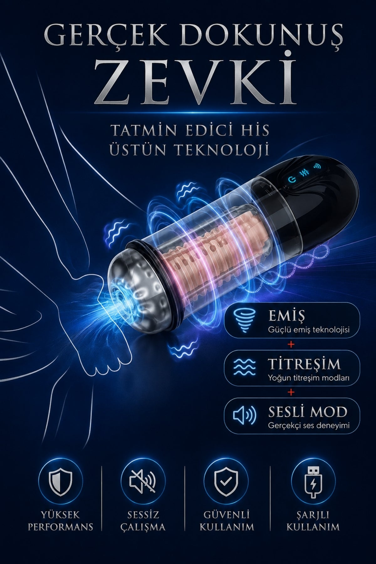 Titreşimli Emişli İnleme Sesli Kulaklıklı Performans Arttırıcı Tam Otomatik Vakumlu Penis Pompası