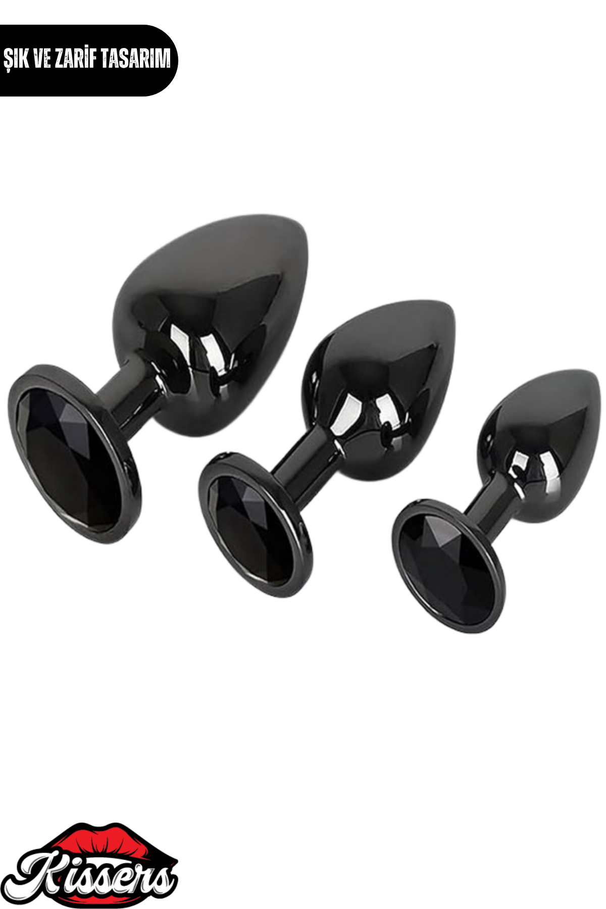 Paslanmaz Çelik Görünümlü Siyah Alüminyum Anal Plug Tıkaç Seti 3'lü Set 7-8.1-9 cm Suya Dayanıklı Tasarım