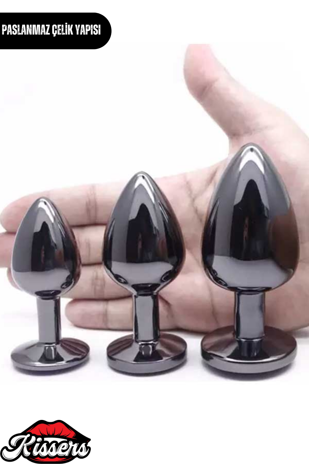 Paslanmaz Çelik Görünümlü Siyah Alüminyum Anal Plug Tıkaç Seti 3'lü Set 7-8.1-9 cm Suya Dayanıklı Tasarım
