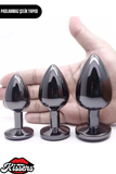 Paslanmaz Çelik Görünümlü Siyah Alüminyum Anal Plug Tıkaç Seti 3'lü Set 7-8.1-9 cm Suya Dayanıklı Tasarım