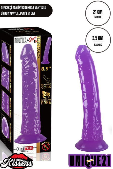 Gerçekçi Realistik Dokuda Vantuzlu Dildo Yapay Sert Jel Penis 21 cm