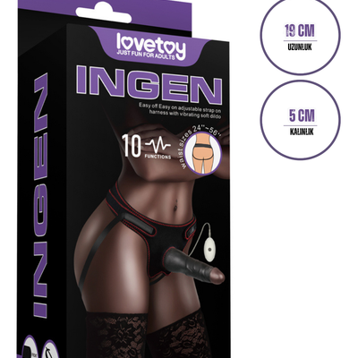 Lovetoy Ultra Realistik Titreşimli Belden Bağlamalı İçi Dolu Strap On Zenci Penis Dildo 19 Cm