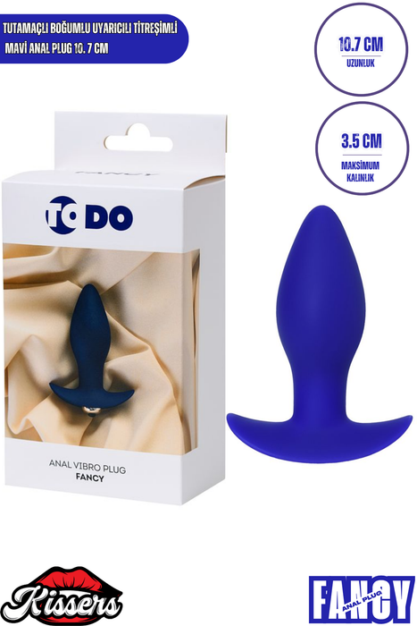Fancy Titreşimli Silikon Anal Plug 10,7 cm Mavi Tutamaçlı Boğumlu Uyarıcılı
