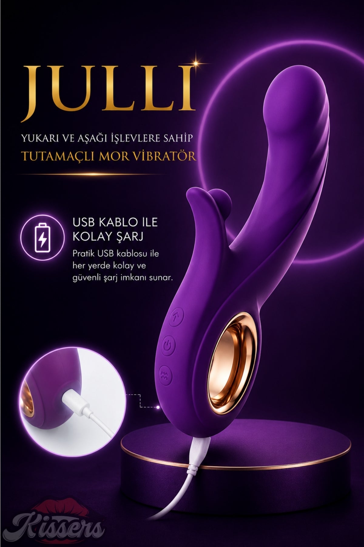 Julli Yukarı ve Aşağı İşlevlerine Sahip Tutamaçlı Mor Vibratör