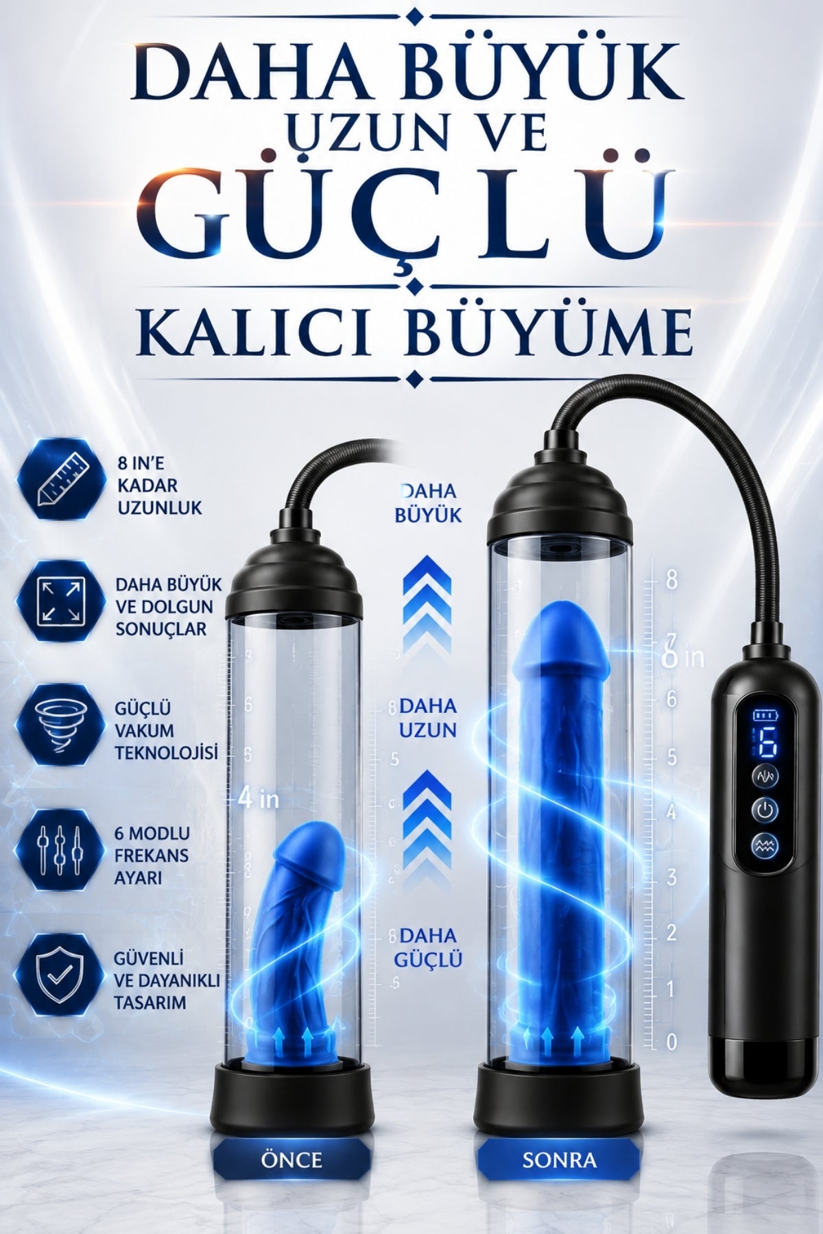 Automatic MXL 1 Ekstra Büyük Hazneli Yedek Başlıklı 6 Emiş Modlu Dijital Ekran Profesyonel Otomatik Pompa Seti