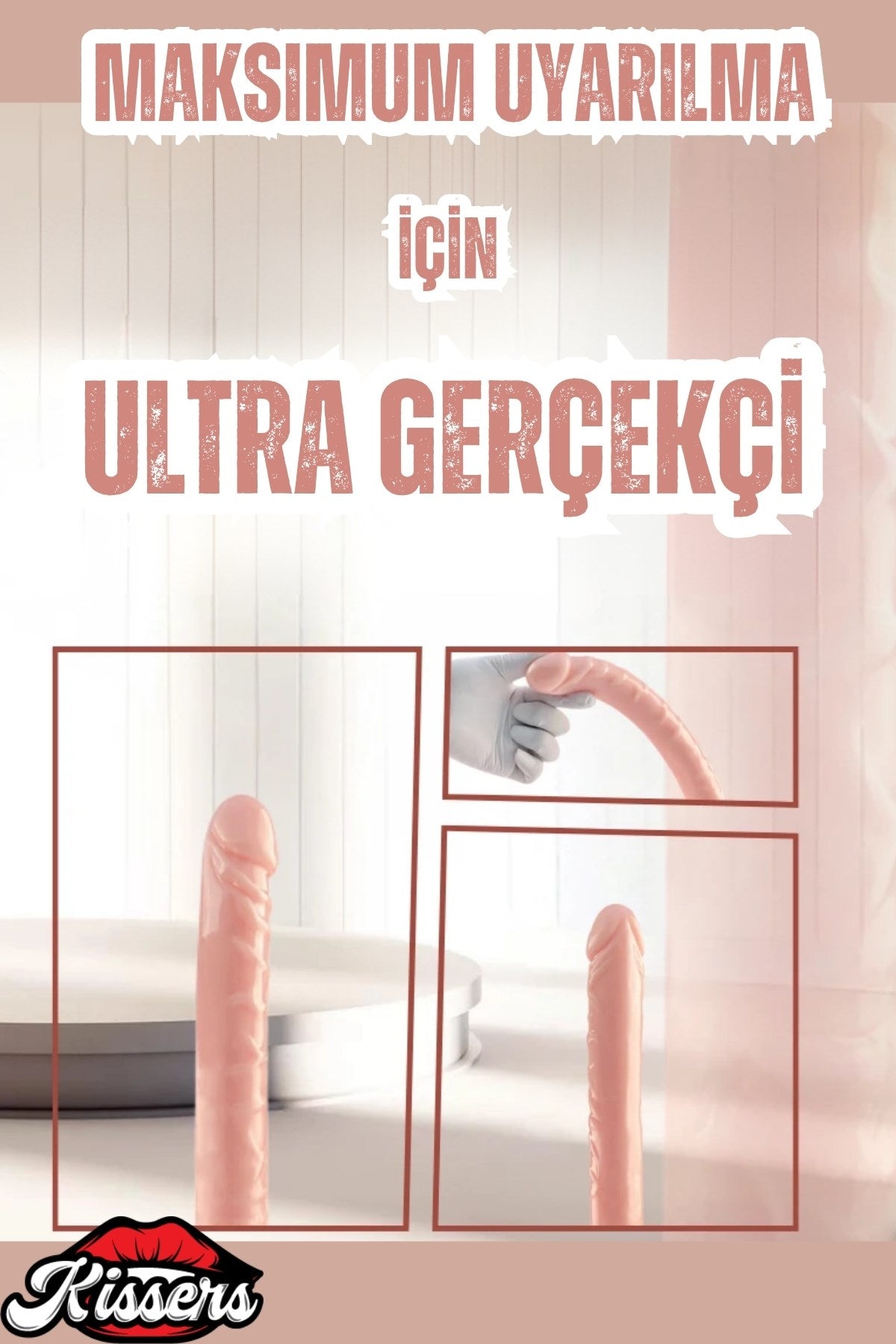 Realistik Dokuda Çift Taraflı Tırtıklı Uyarıcılı Ten Renk Gerçekçi Yapay Penis Dildo 34 Cm