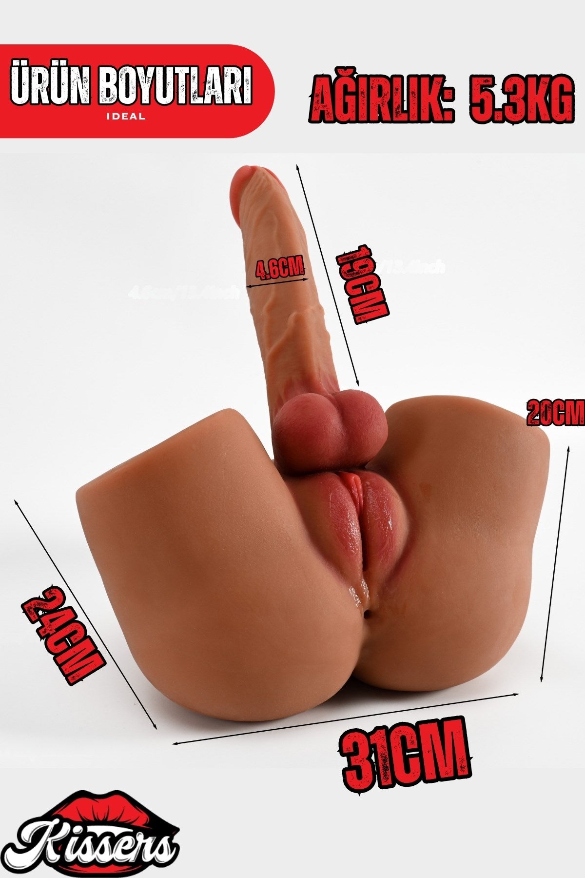 Anal ve Vajina Çift Girişli Erkek Trans Esmer Ten Penisli Realistik Manken Kalça 5.5 Kg