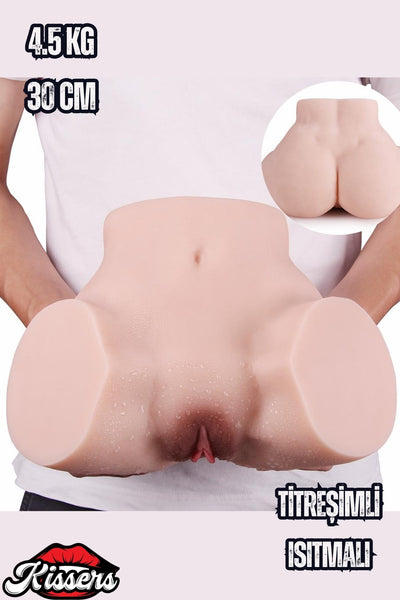 Ultra Realistik Premium Doku Manken Çift Girişli Kalça Mastürbatör 4.5 Kg Titreşimli Suni Vajina