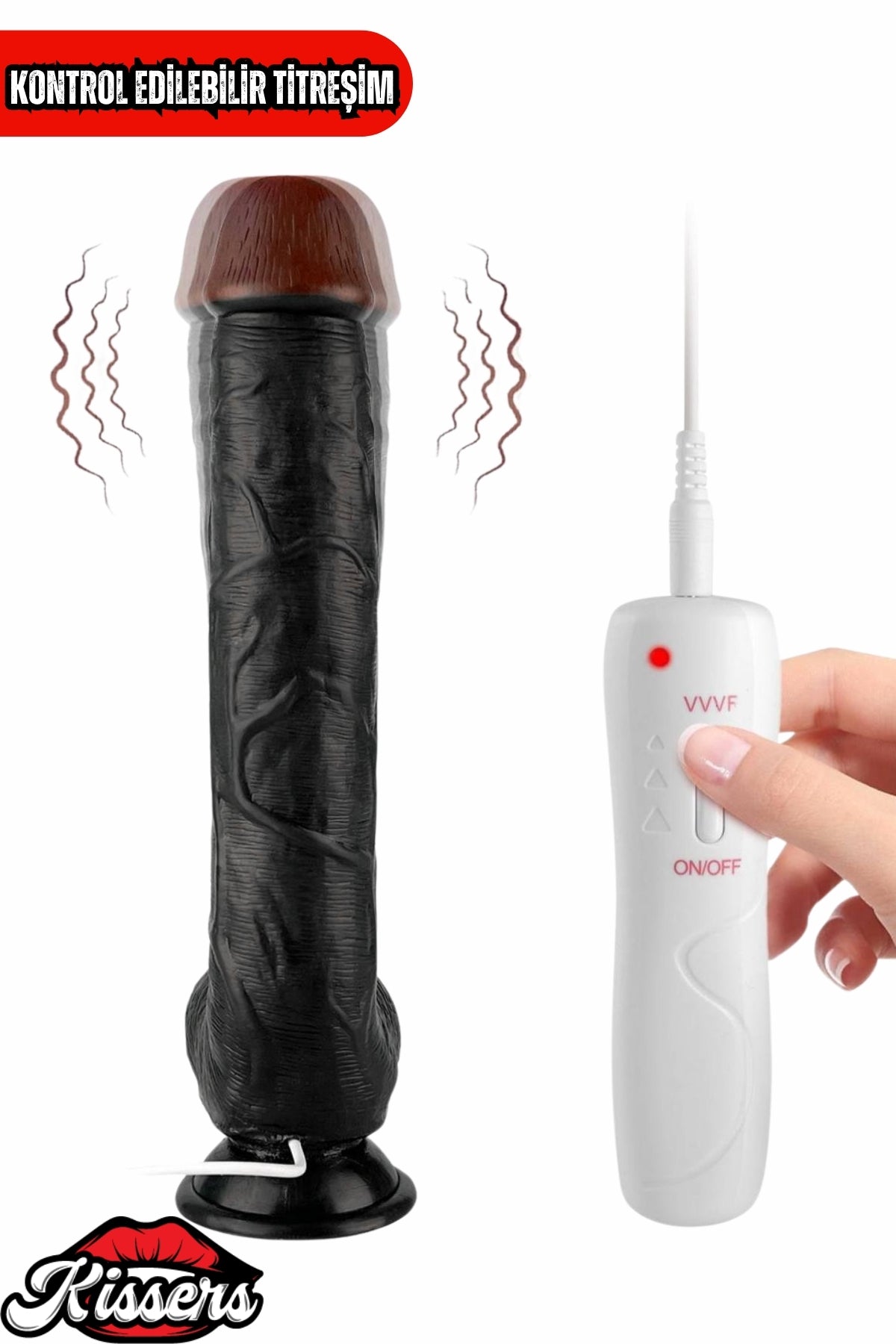 Kablolu Kumandalı Vantuzlu Güçlü Titreşimli Gerçekçi Yapay Penis Realistik Dokuda Zenci Dildo 28 cm