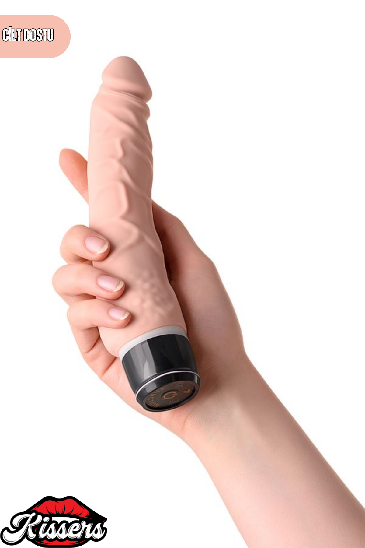 Gerçekçi Dokulu Titreşimli Yapay Penis Dildo 20 Cm Silikon Pil Çalışan 7 Kademeli Vibratör