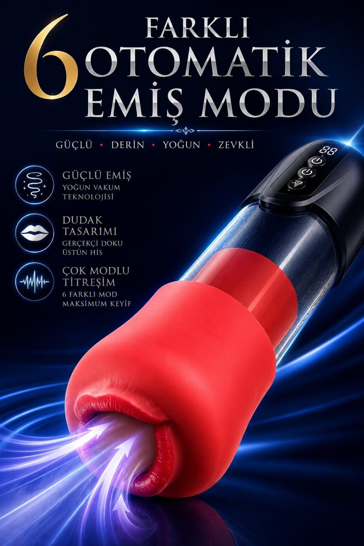 Şarjlı Güçlü Emişli Dudak Tasarımlı Çok Amaçlı Mastürbatör Akıllı Tam Otomatik Penis Pompası