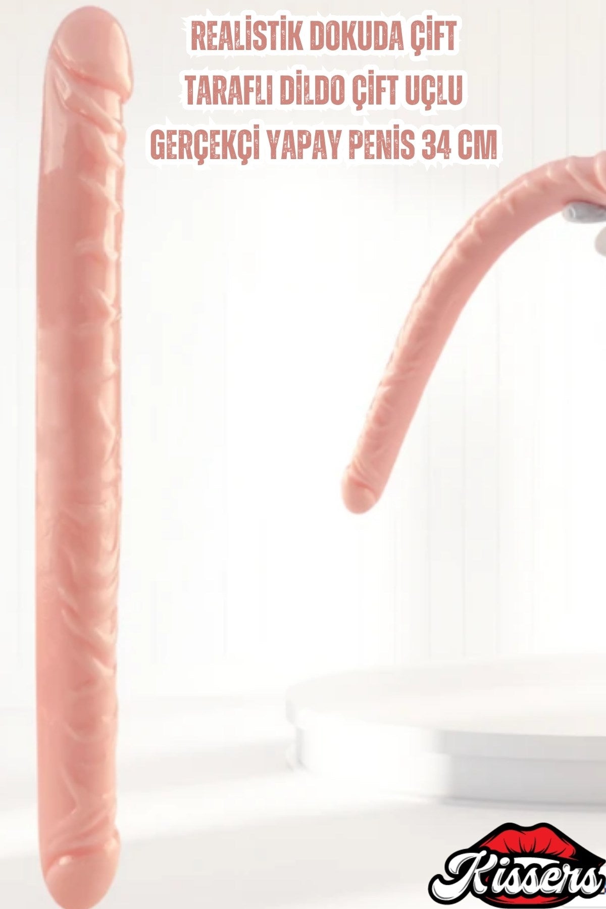 Realistik Dokuda Çift Taraflı Tırtıklı Uyarıcılı Ten Renk Gerçekçi Yapay Penis Dildo 34 Cm