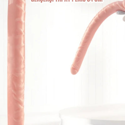 Realistik Dokuda Çift Taraflı Tırtıklı Uyarıcılı Ten Renk Gerçekçi Yapay Penis Dildo 34 Cm