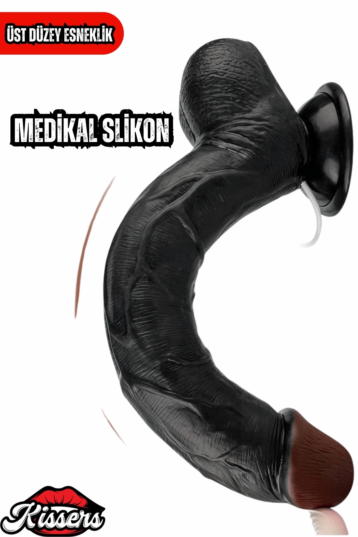 Kablolu Kumandalı Vantuzlu Güçlü Titreşimli Gerçekçi Yapay Penis Realistik Dokuda Zenci Dildo 28 cm