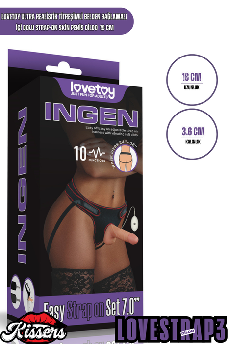 Lovetoy Ultra Realistik Titreşimli Belden Bağlamalı İçi Dolu Strap On Skin Penis Dildo 18 Cm
