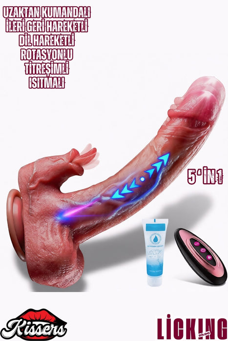Uzaktan Kumandalı İleri Geri Hareketli Dil Yalama Modlu Isıtmalı Penis Ten Dildo Vibratör 21 Cm