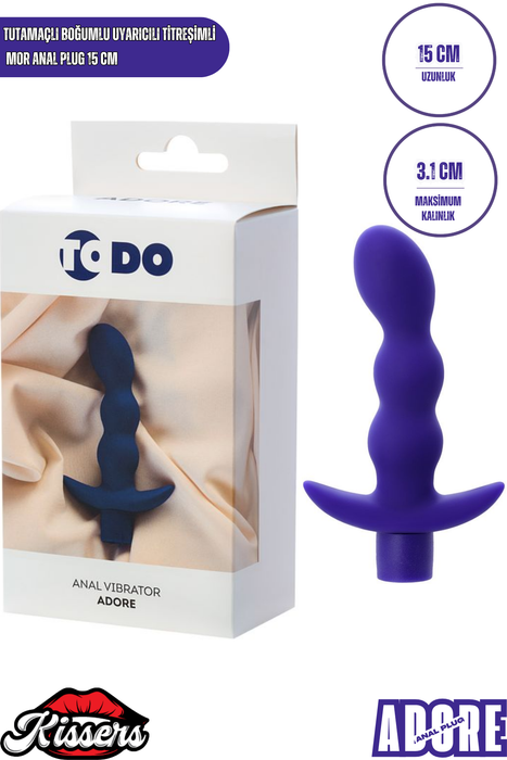 Adore Titreşimli Silikon Anal Plug 15 cm Mor Tutamaçlı Boğumlu Kavisli