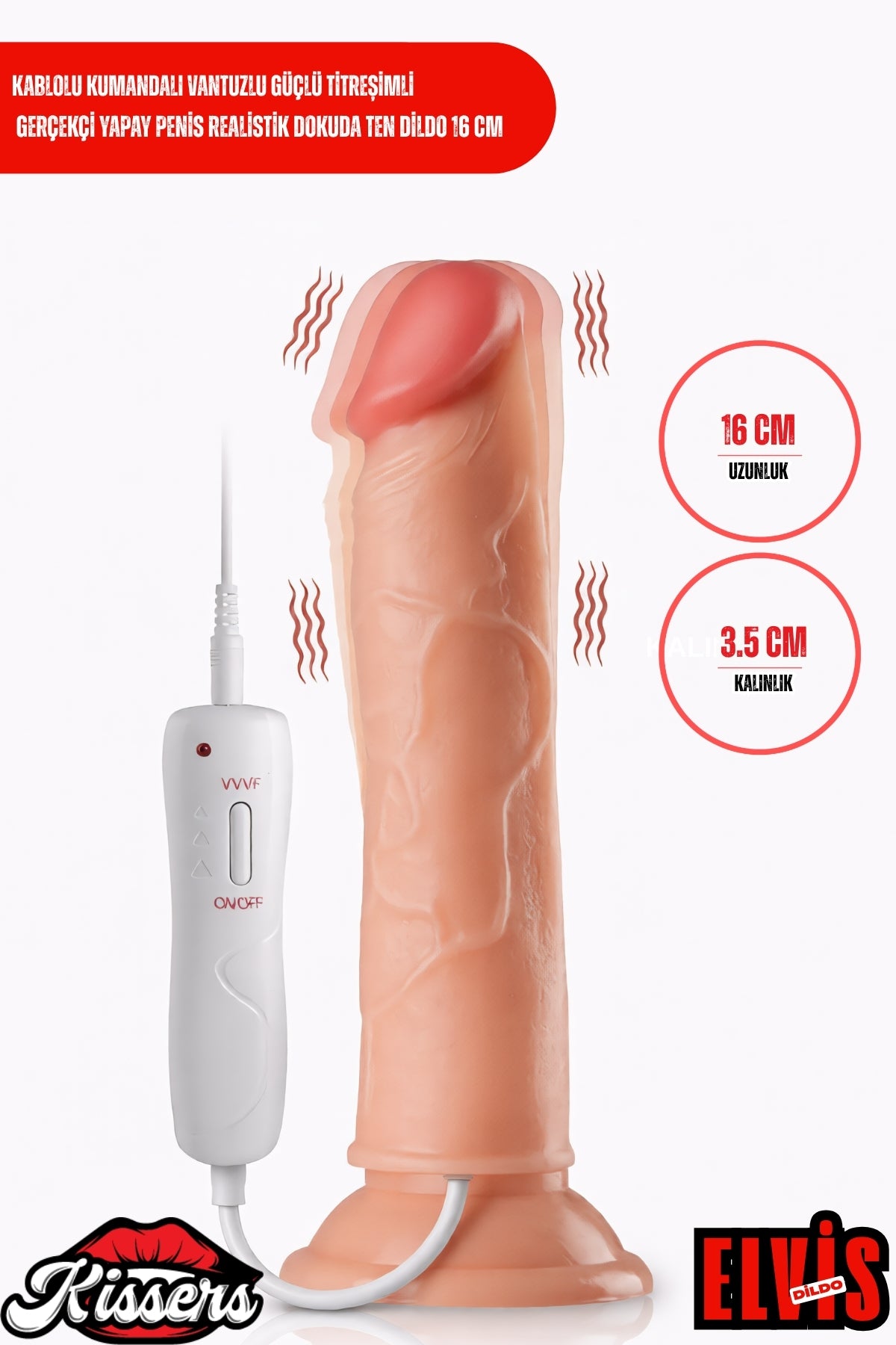 Kablolu Kumandalı Vantuzlu Güçlü Titreşimli Gerçekçi Yapay Penis Realistik Dokuda Ten Dildo 16 cm