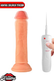 Kablolu Kumandalı Vantuzlu Güçlü Titreşimli Gerçekçi Yapay Penis Realistik Dokuda Ten Dildo 16 cm