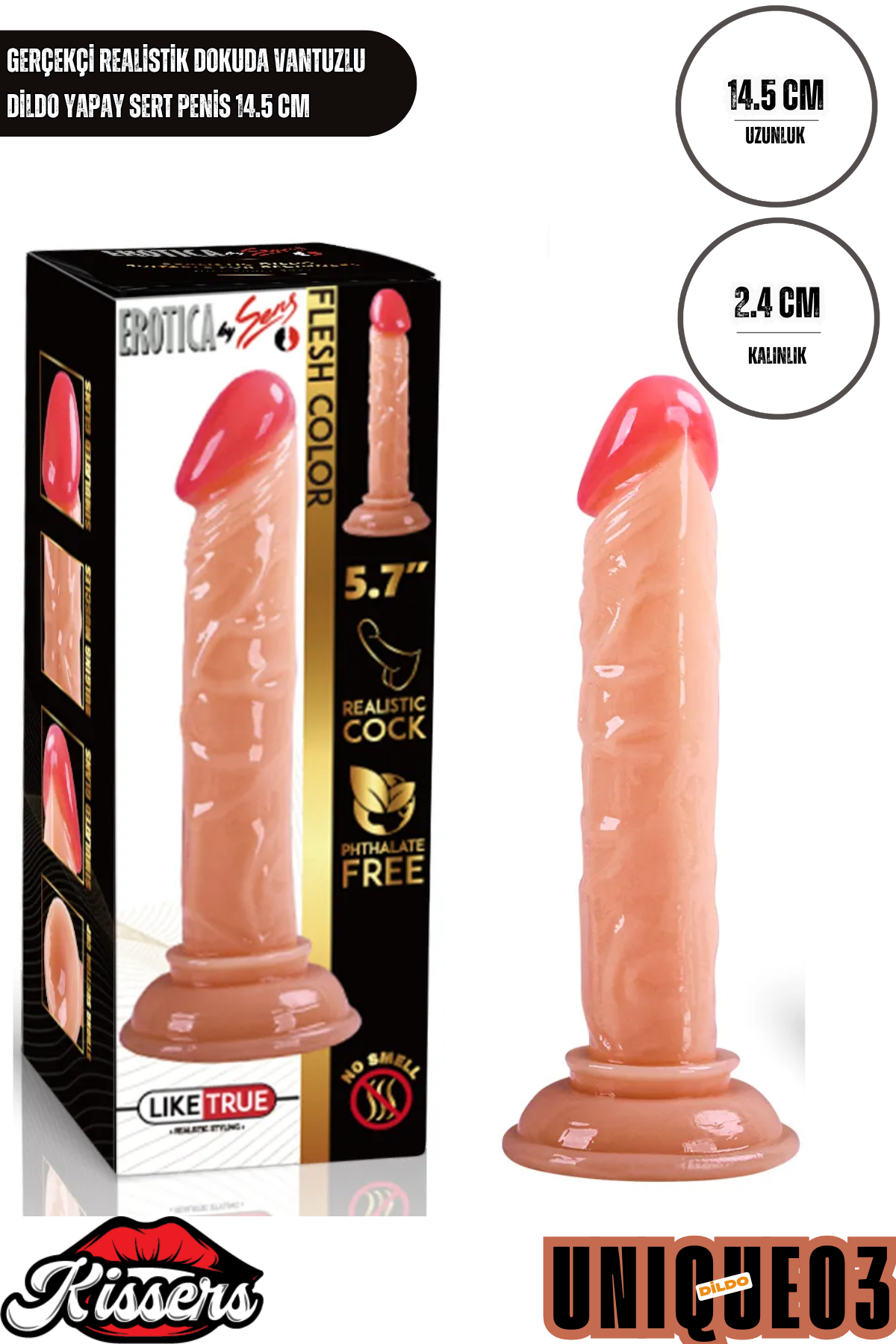 Gerçekçi Realistik Dokuda Vantuzlu Dildo Yapay Sert Penis 14.5 cm