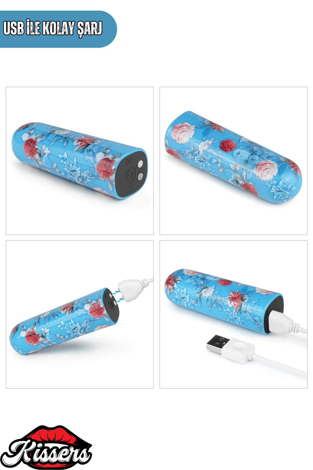 Lovetoy Mavi Desenli Şarjlı Mini Vibratör Giyilebilir Güçlü Titreşimli Su Geçirmez Masaj Cihazı
