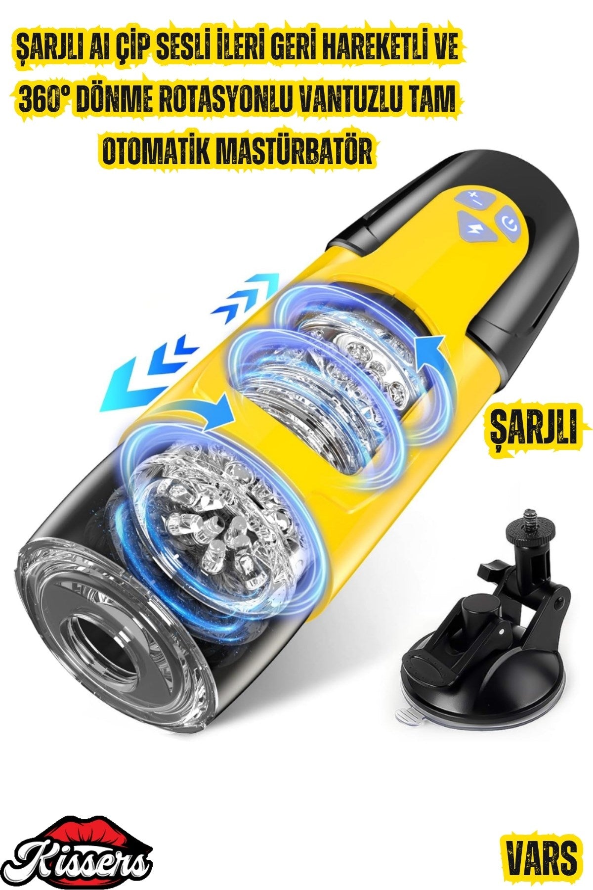 Tam Otomatik Vantuzlu Mastürbatör İleri Geri Hareketli Dönme Rotasyonlu Tırtıklı Elektrikli Vajina