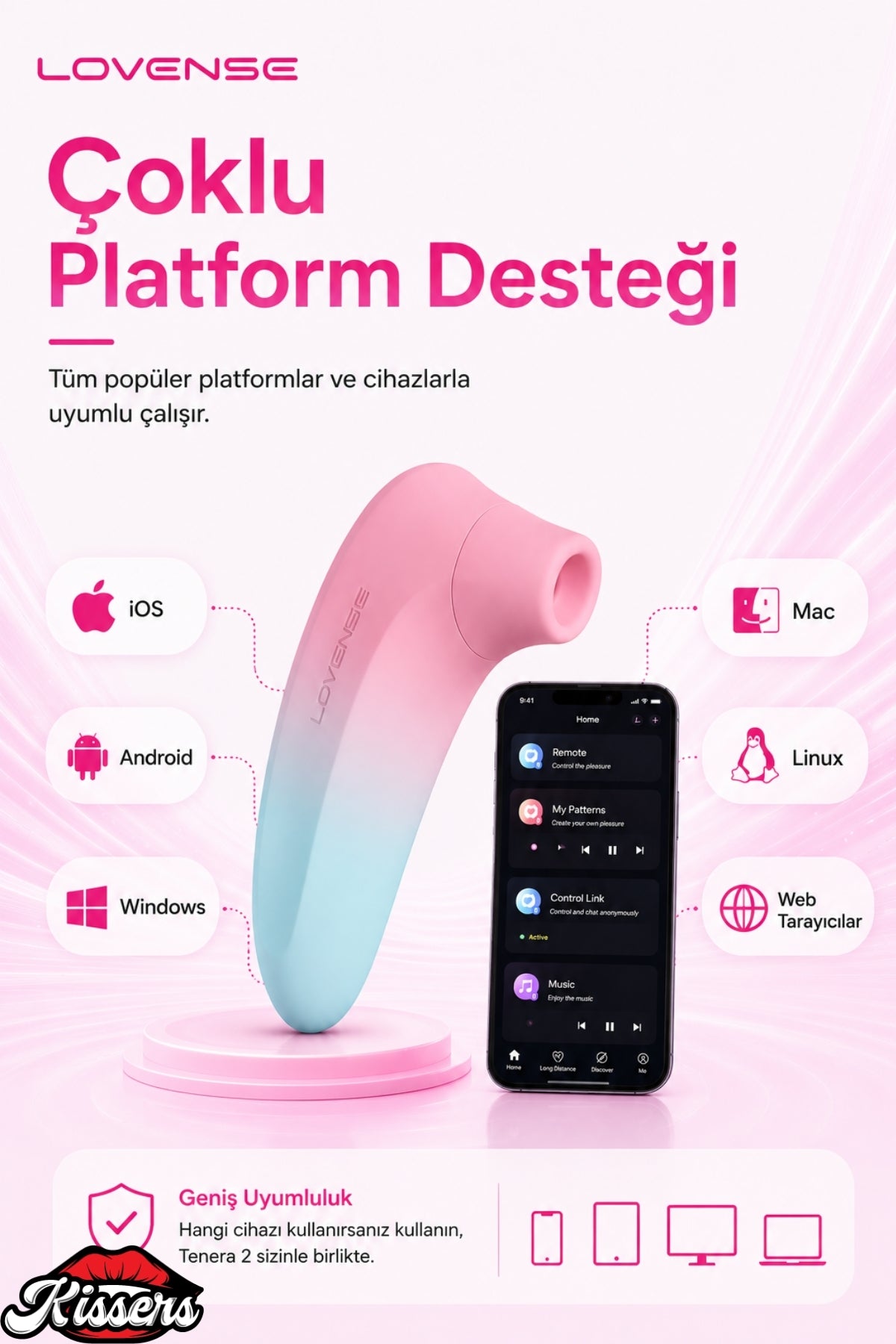 Lovense Dünyanin Her Yerinden Kontrol Edilebilen Tenera 2 Emiş Vibratör