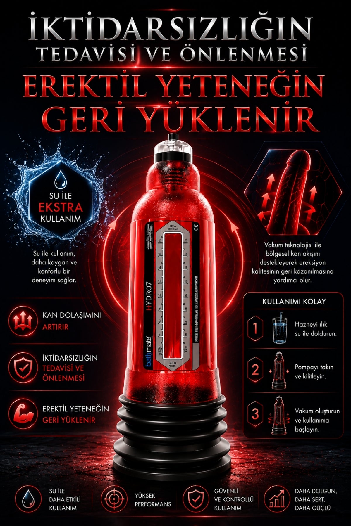 Bathmate Etkili Ultra Güçlü Hidroponik Hydro 7 Penis Pompası