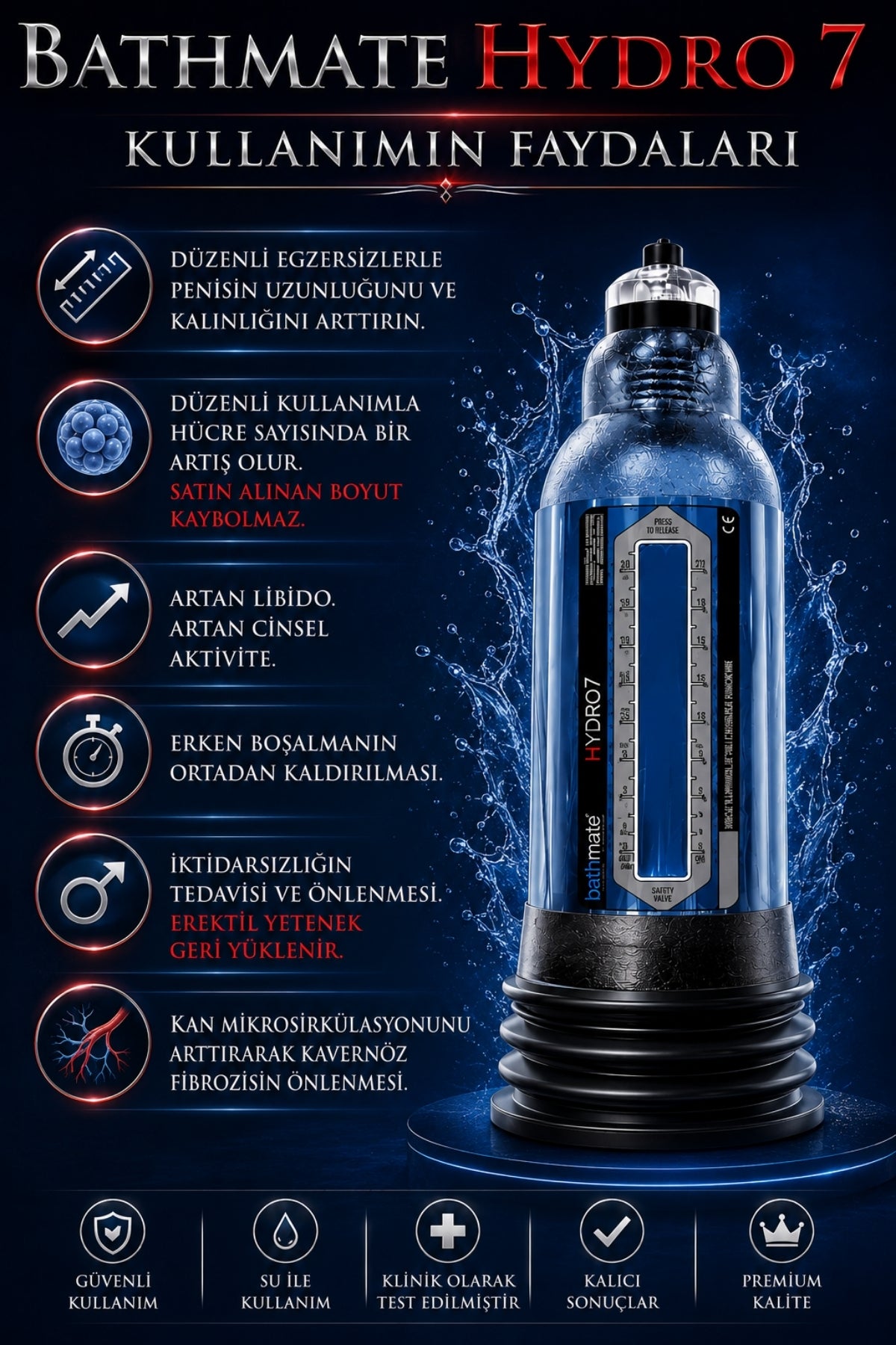 Bathmate Etkili Ultra Güçlü Hidroponik Hydro 7 Penis Pompası