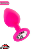 Yumuşak Silikon Dokulu Anal Plug Tıkaç 8 cm Pembe Gümüş Taşlı Suya Dayanıklı Tasarım