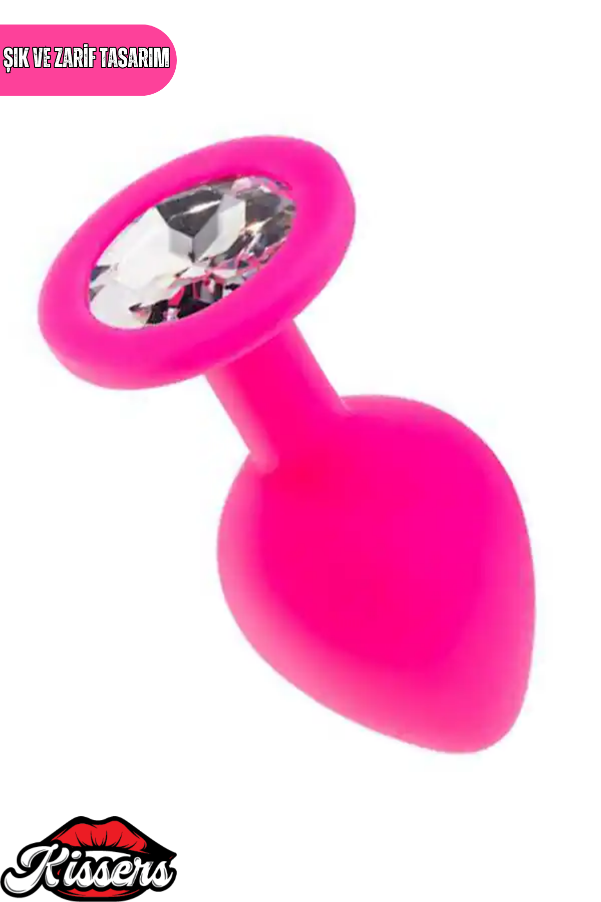 Yumuşak Silikon Dokulu Anal Plug Tıkaç 8 cm Pembe Gümüş Taşlı Suya Dayanıklı Tasarım