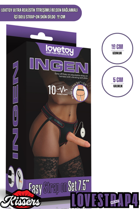 Lovetoy Ultra Realistik Titreşimli Belden Bağlamalı İçi Dolu Strap On Skin Dildo 19 Cm