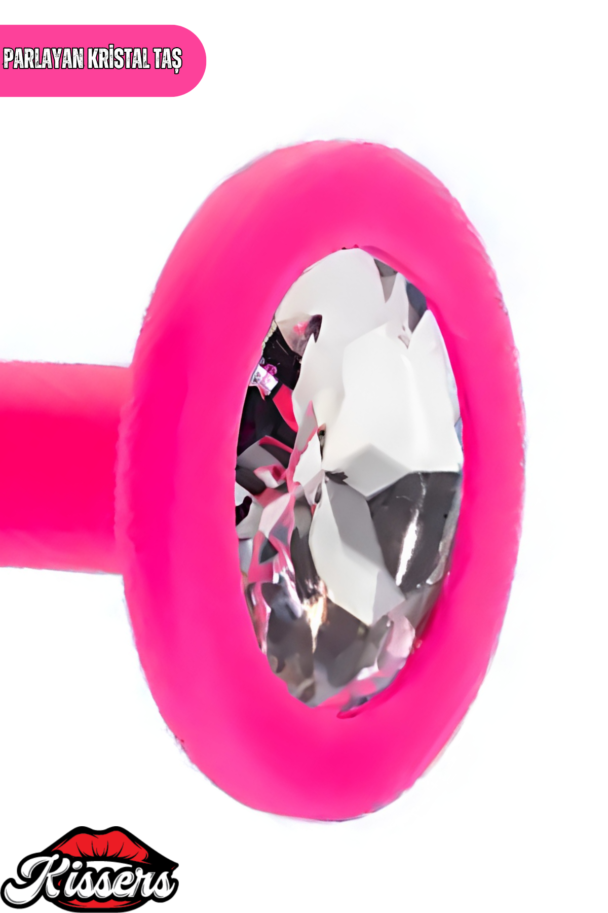 Yumuşak Silikon Dokulu Anal Plug Tıkaç 8 cm Pembe Gümüş Taşlı Suya Dayanıklı Tasarım