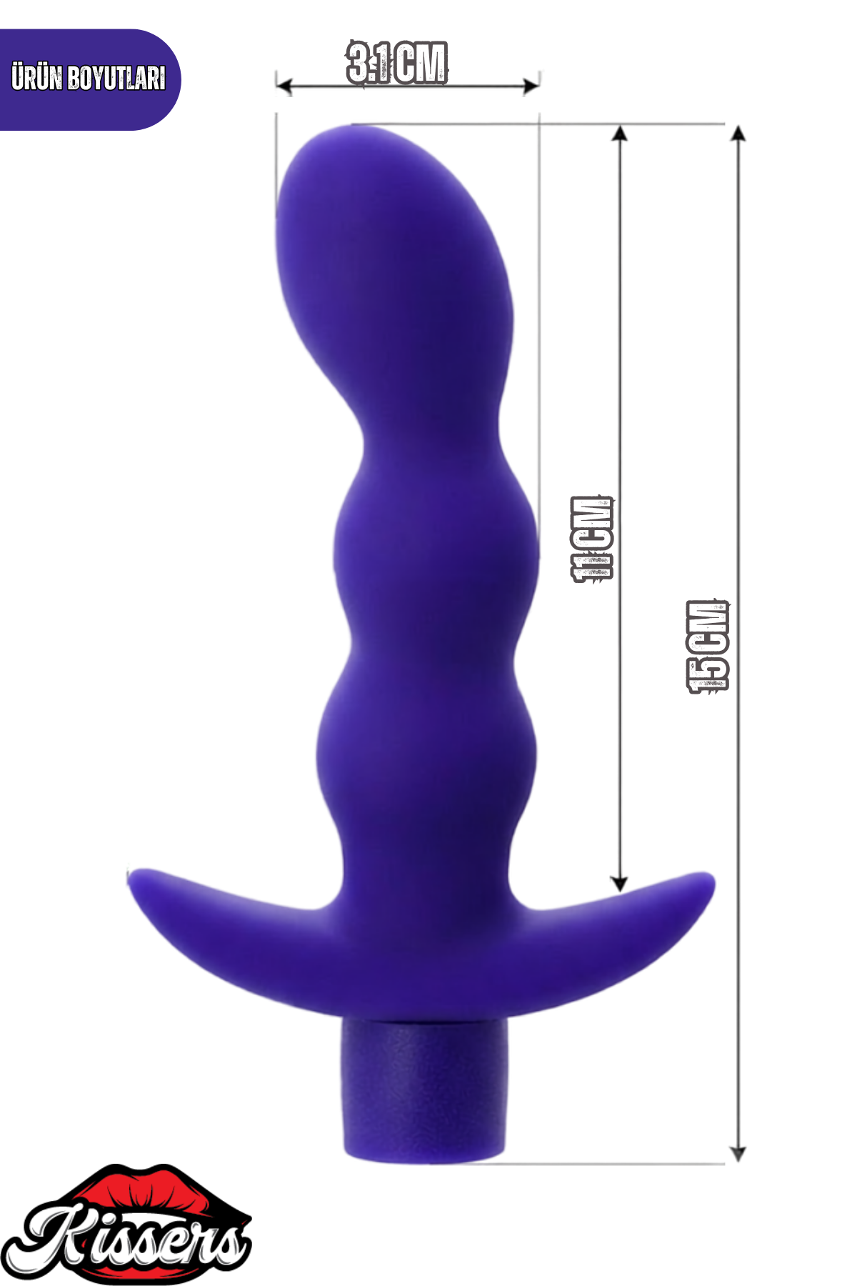 Adore Titreşimli Silikon Anal Plug 15 cm Mor Tutamaçlı Boğumlu Kavisli