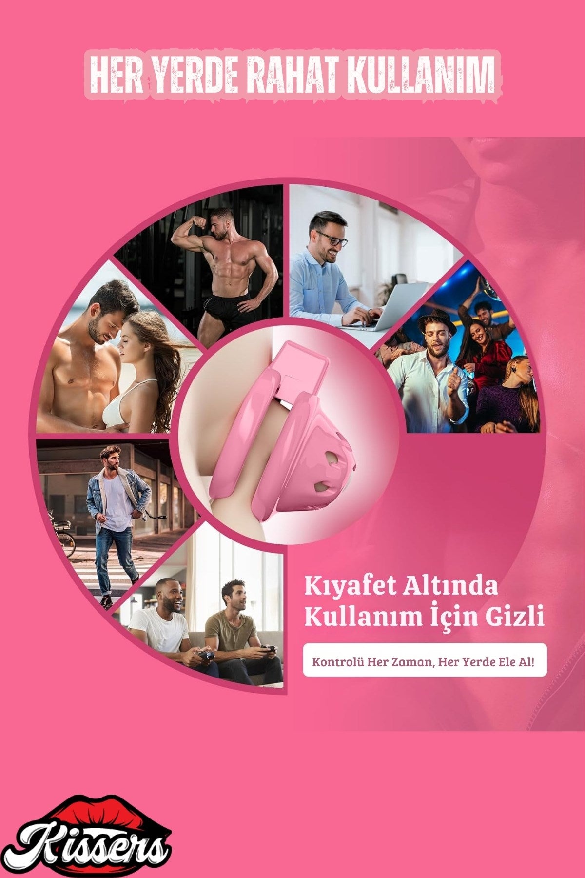 Kalp Şeklinde BDSM Chastity Cage Pembe 6 Farklı Penis Halkası Ayarlanabilir Esaret Penis Kafesi