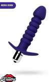 Condal Titreşimli Silikon Anal Plug 14 cm Mor Penis Başlı Tutamaçlı Boğumlu